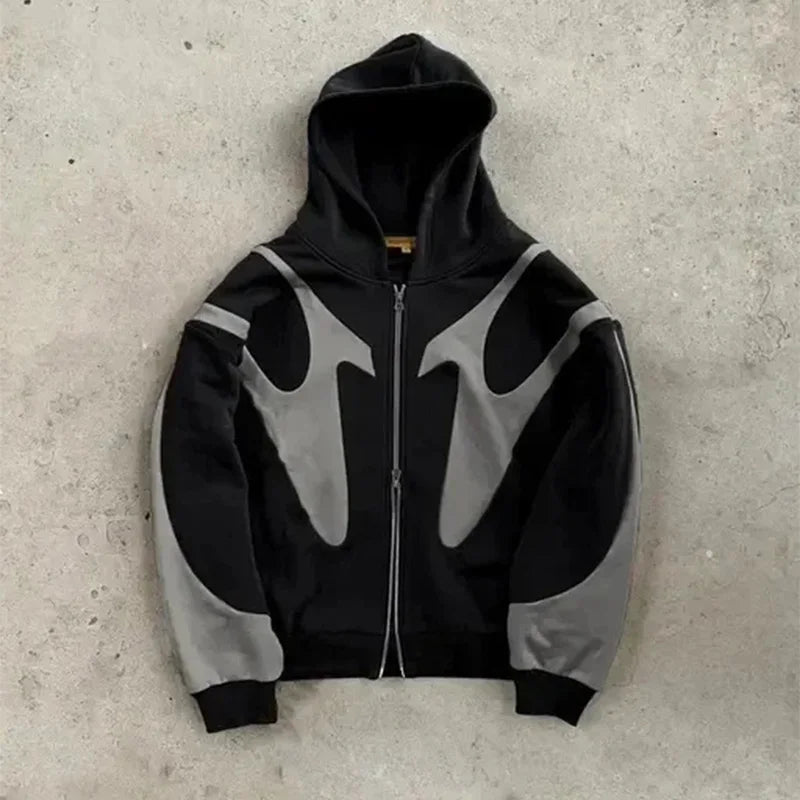 Retro Devil Print Zip Hoodie